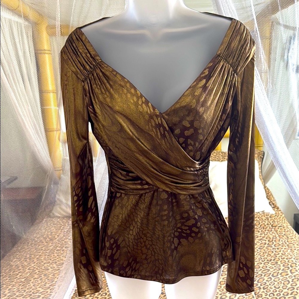 Cache Liquid Gold Asymmetrical Blouse